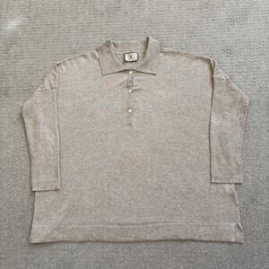 Tuckernuck Tan Clayton Long Sleeve Knit Polo Poly Linen Blend Women Sz L/XL